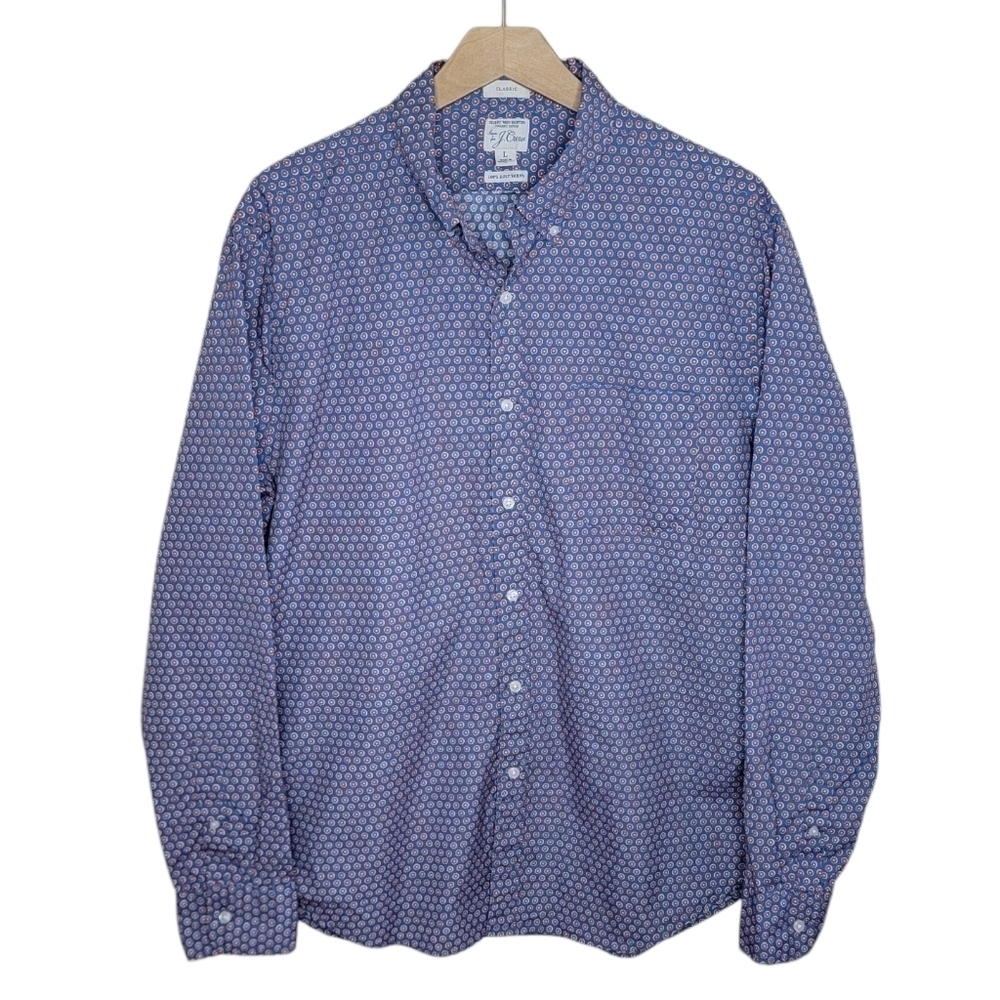 J. Crew Classic Fit Organic Cotton Blue & Red Floral Print Button Down Shirt